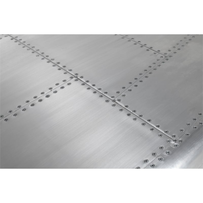 Pilot 1-Drawer Cocktail Table with Silver Aluminum Cladding and Exposed Screws