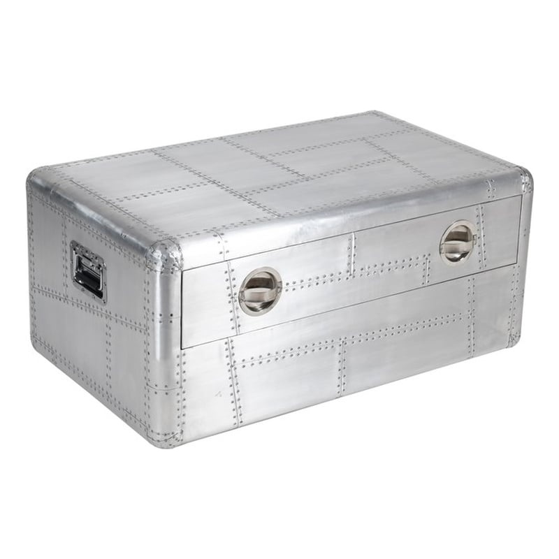 Pilot 1-Drawer Cocktail Table with Silver Aluminum Cladding and Exposed Screws