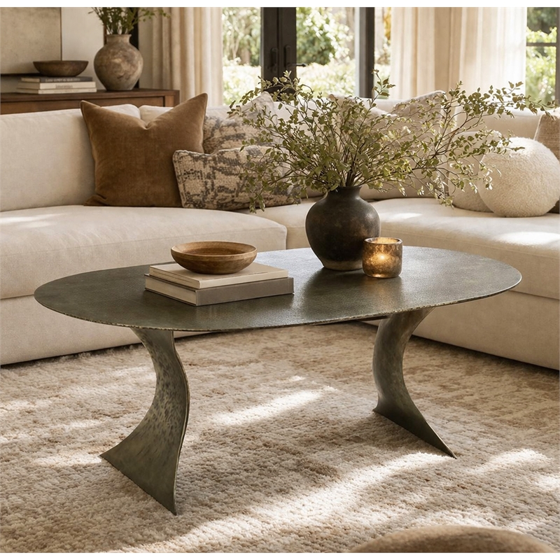 Sheridan Milo Round Iron Cocktail Table in Powdered Gold Finish