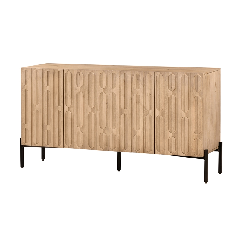 Lana 4-Door Sideboard in Oak Natural Finish on Mango Solid Wood