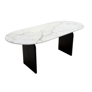 Terra 72'' Racetrack Marble Top Desk in Ivory on Dark Wooden Legs