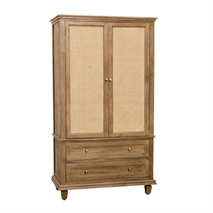 Otis Tall Cabinet with 2 Doors and 2 Drawers in Wheat Finish on Solid Wood