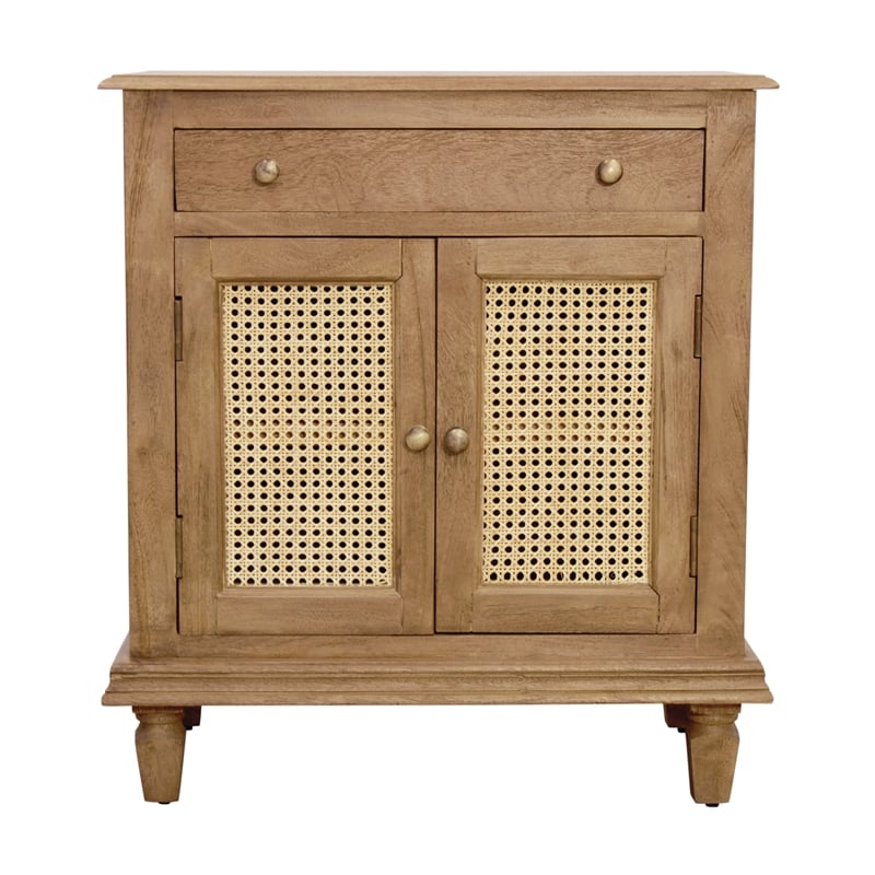 Otis Night Stand/Cabinet with 2 Doors and 1 Drawer in Wheat Finish on Solid Wood