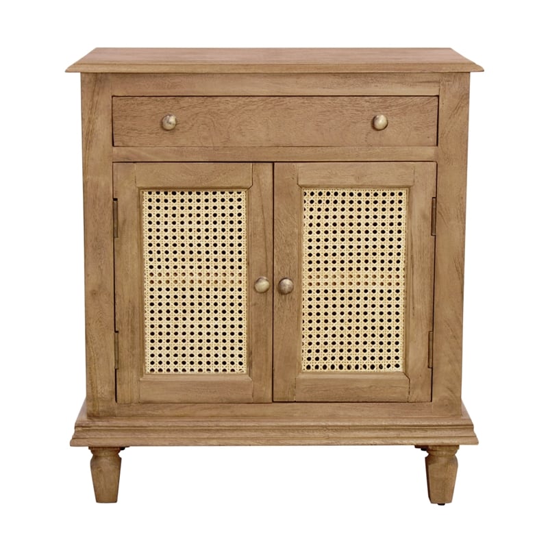 Otis Night Stand/Cabinet with 2 Doors and 1 Drawer in Wheat Finish on Solid Wood
