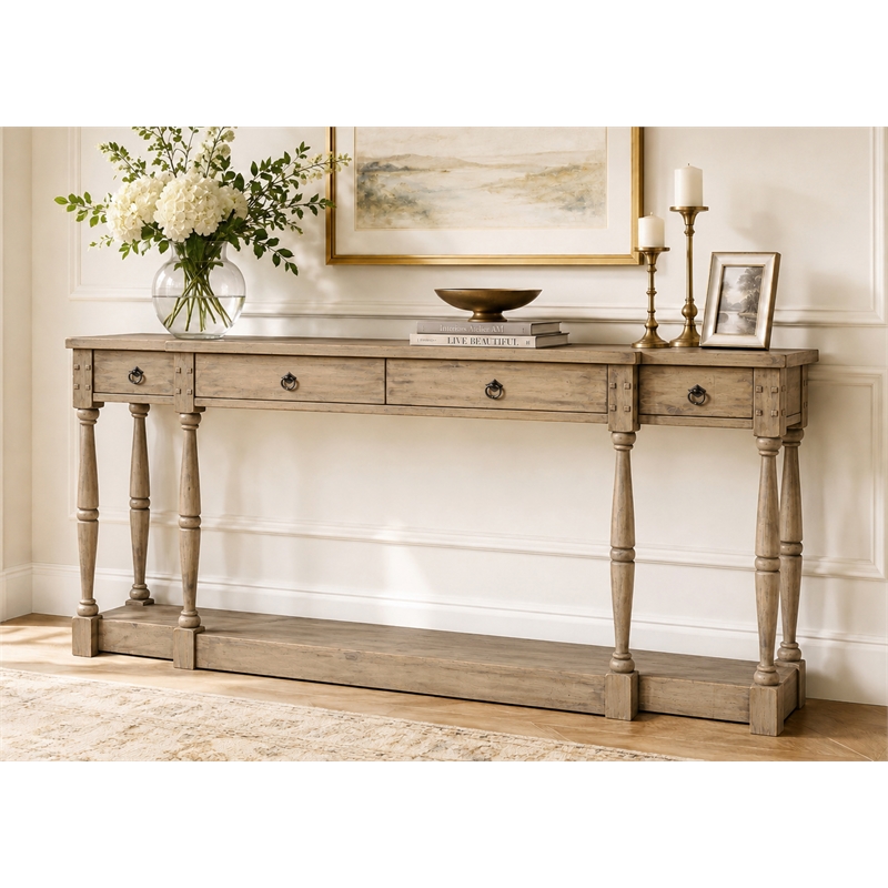 Ravine 4-Drawer Console Table in Toasted Natural Finish on Solid Wood