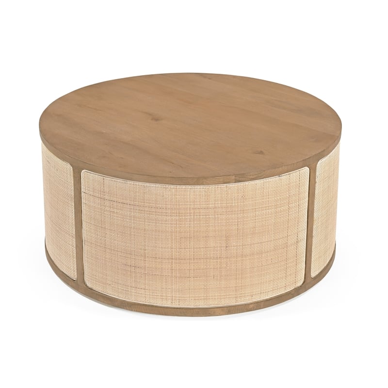 Otis Round Cocktail Table in Wheat Finish on Mango Solid Wood