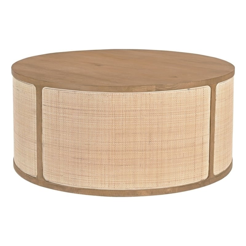 Otis Round Cocktail Table in Wheat Finish on Mango Solid Wood