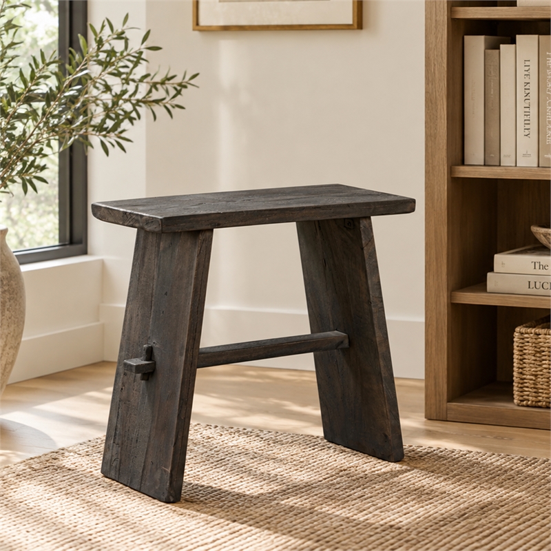 Jamboree Hand Carved Stool in Dark Gray Finish on Recycled Wood