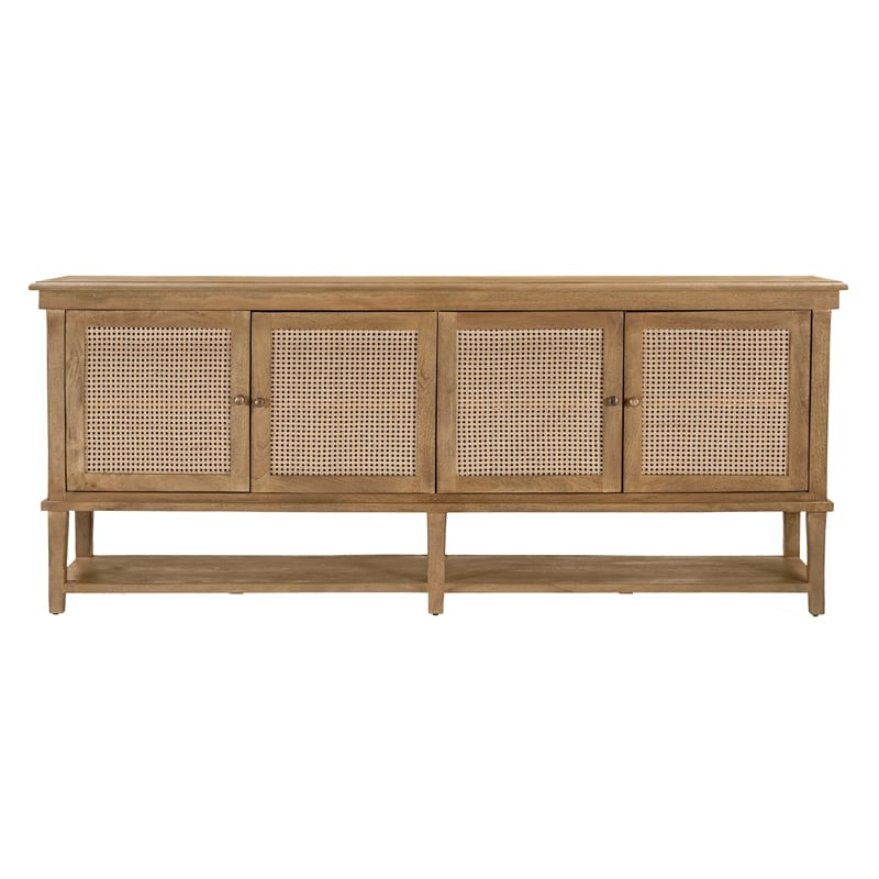 Otis 4-Door Cane Sideboard in Wheat Finish on Mango Solid Wood