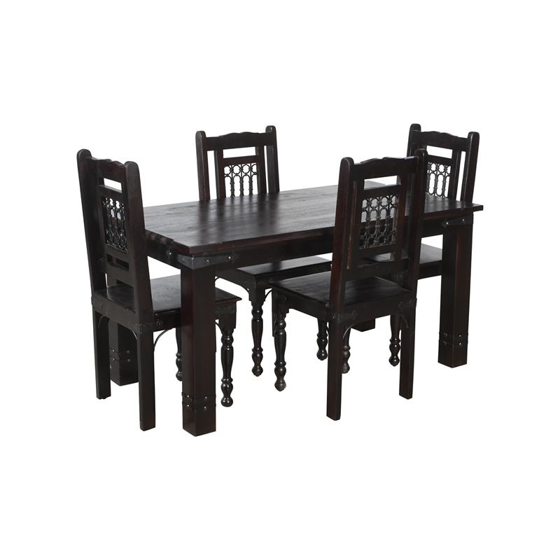 Milan 5' Dining Table with Iron Accents in Dark Walnut Finish on Solid Wood