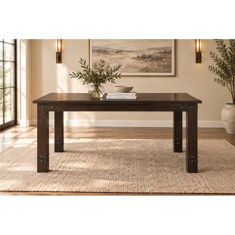 Milan 5' Dining Table with Iron Accents in Dark Walnut Finish on Solid Wood