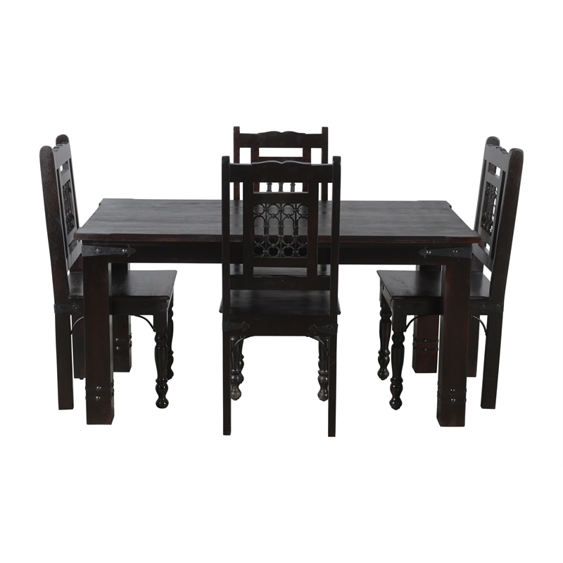 Milan 5' Dining Table with Iron Accents in Dark Walnut Finish on Solid Wood