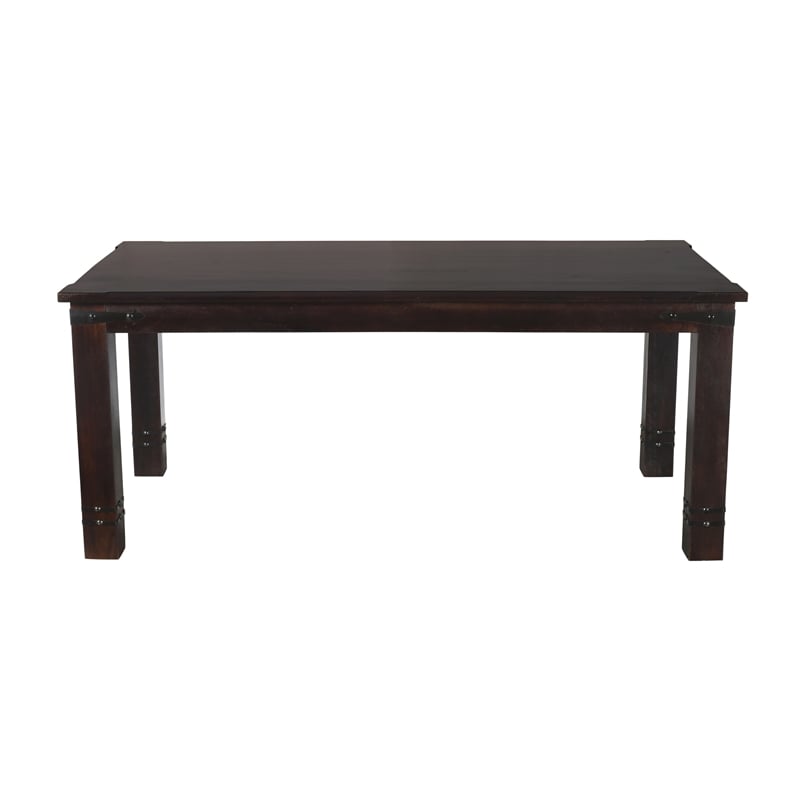 Milan 6' Dining Table with Iron Accents in Dark Walnut Finish on Solid Wood