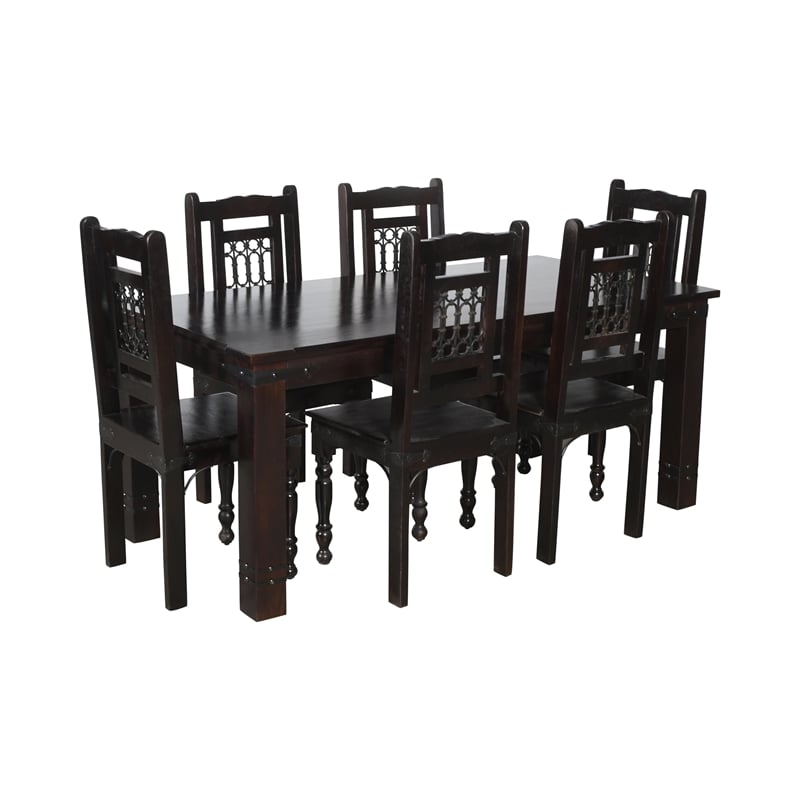 Milan 6' Dining Table with Iron Accents in Dark Walnut Finish on Solid Wood