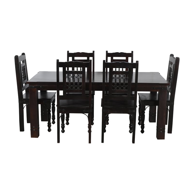 Milan 6' Dining Table with Iron Accents in Dark Walnut Finish on Solid Wood