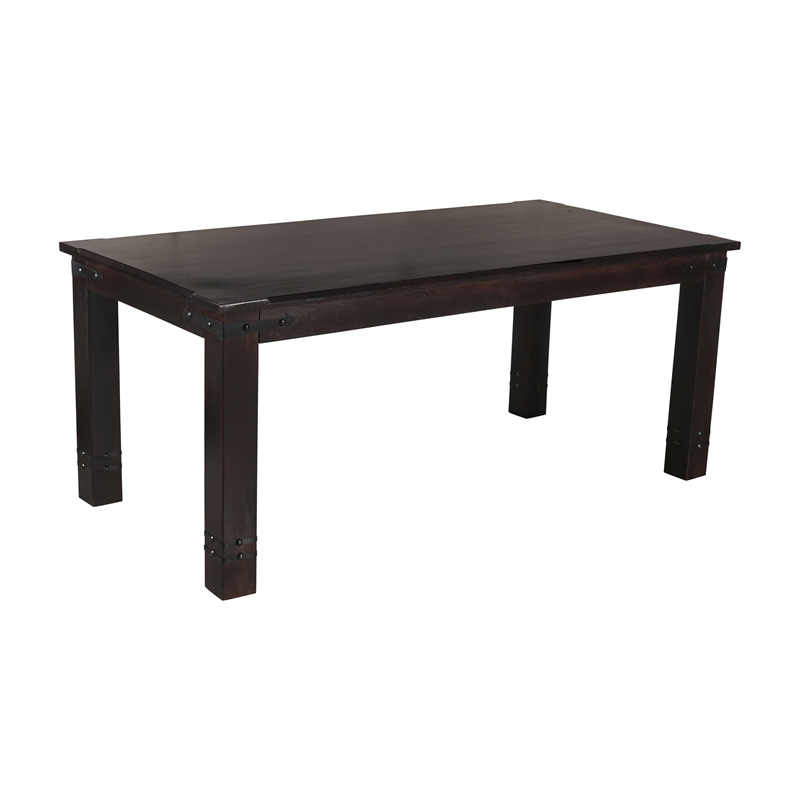 Milan 6' Dining Table with Iron Accents in Dark Walnut Finish on Solid Wood