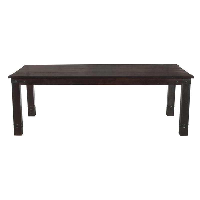 Milan 8' Dining Table with Iron Accents in Dark Walnut Finish on Solid Wood