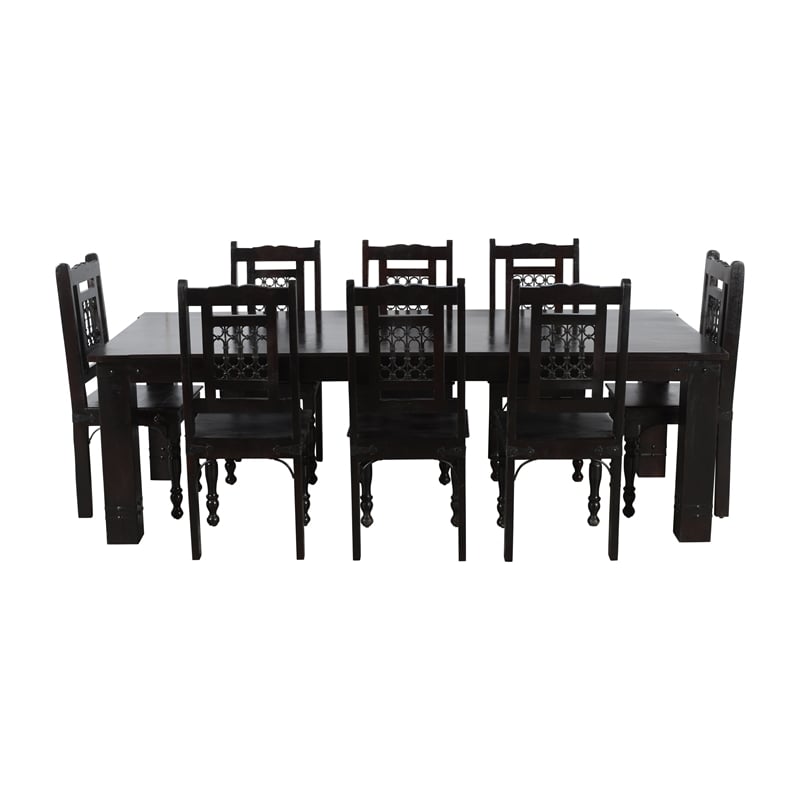 Milan 8' Dining Table with Iron Accents in Dark Walnut Finish on Solid Wood