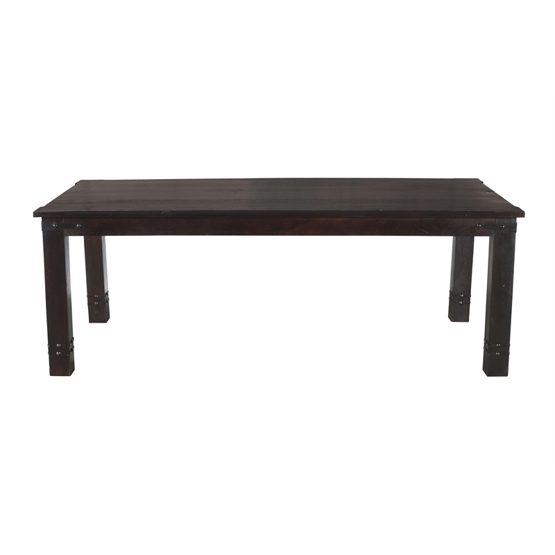 Milan 7' Dining Table with Iron Accents in Dark Walnut Finish on Solid Wood