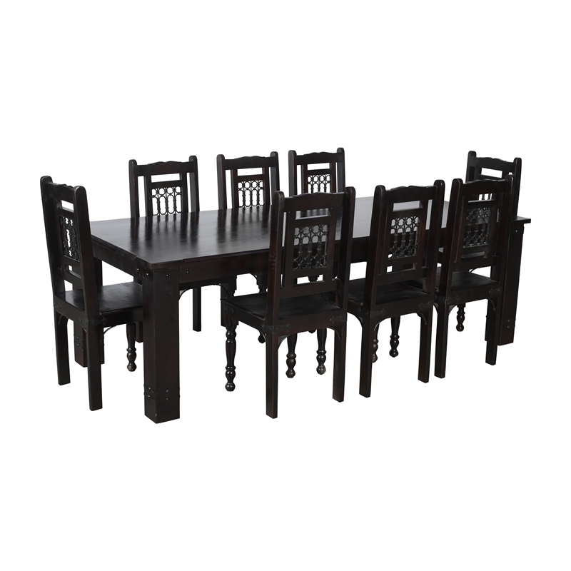 Milan 7' Dining Table with Iron Accents in Dark Walnut Finish on Solid Wood