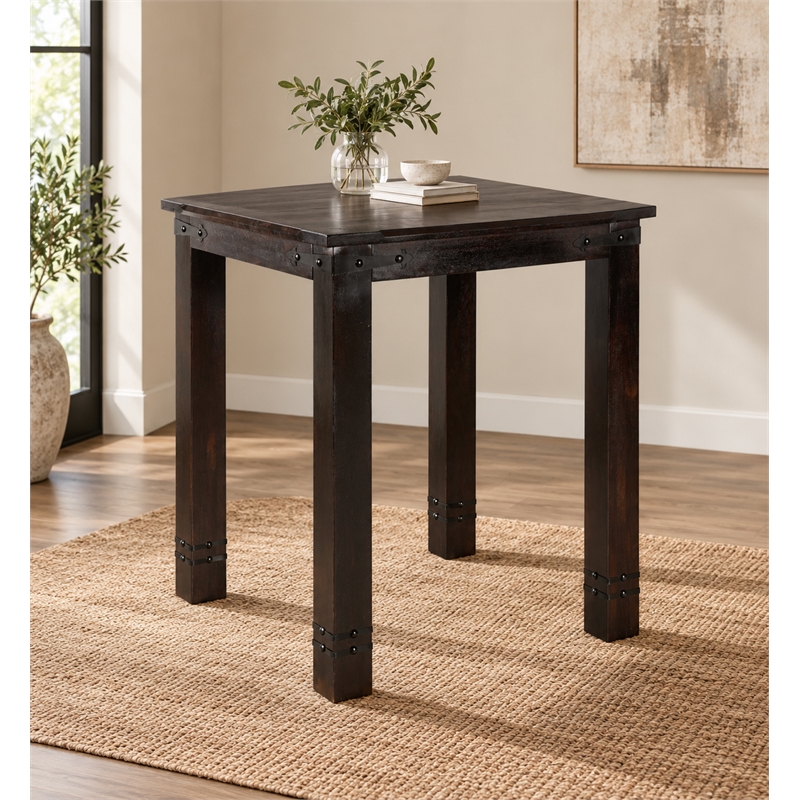 Milan Bar Height Table with Iron Accents in Dark Walnut Finish on Solid Wood