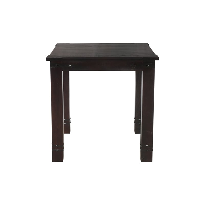 milan counter height table with iron accents in dark walnut finish on solid wood