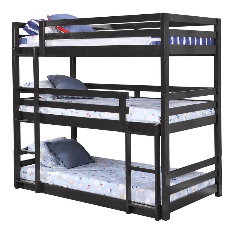 BEKids Traditional Solid Wood Twin Triple Bunk Bed in Charcoal