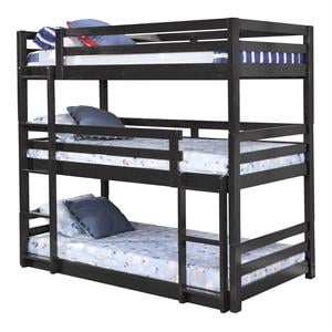 BEKids Traditional Solid Wood Twin Triple Bunk Bed in Charcoal