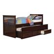 Solid Wood Twin Captain Bed with Twin Trundle and 3 Drawers in Java Brown