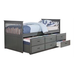 Solid Wood Twin Captain Bed with Twin Trundle and 3 Drawers in Gray