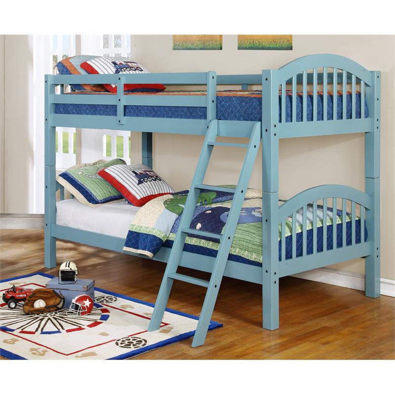 BEKids Traditional Solid Wood Twin/Twin Arched Bunk Bed in Blue
