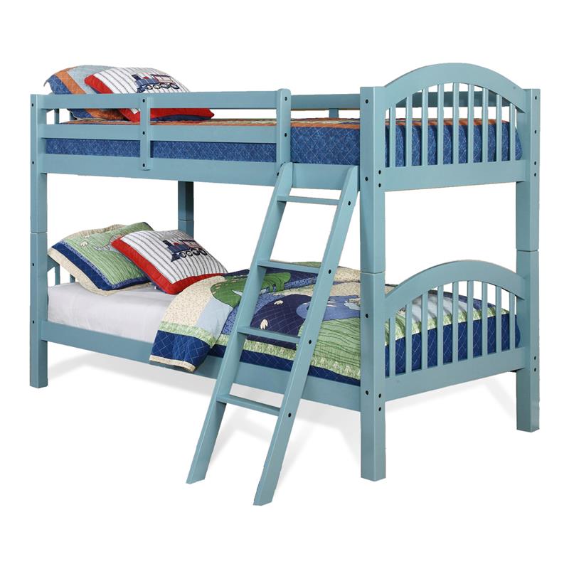 BEKids Traditional Solid Wood Twin/Twin Arched Bunk Bed in Blue