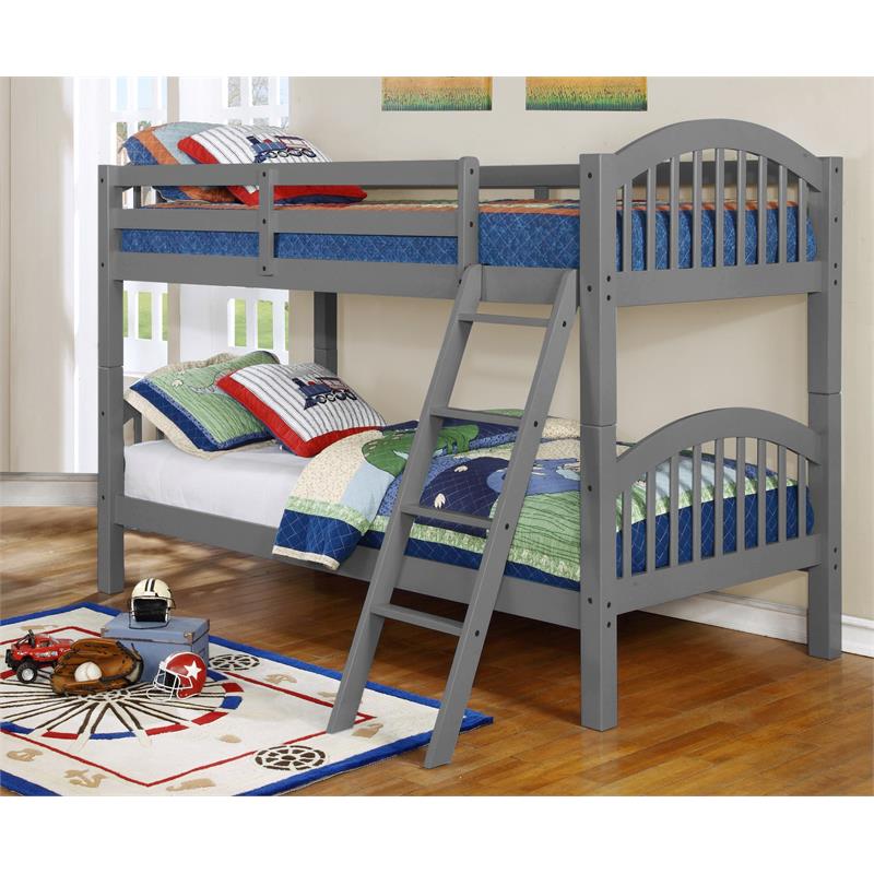 BEKids Traditional Solid Wood Twin/Twin Arched Bunk Bed in Gray