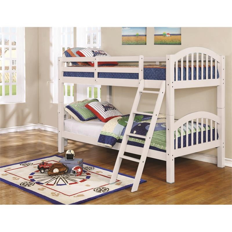 BEKids Traditional Solid Wood Twin/Twin Arched Bunk Bed in White