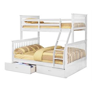 BEKids Traditional Wood Twin/Full Bunk Bed with 2 Drawers in White