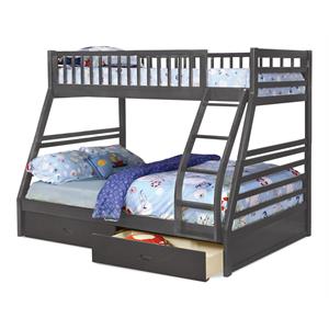 BEKids Traditional Solid Wood Twin/Full Bunk Bed with 2 Drawers in Gray