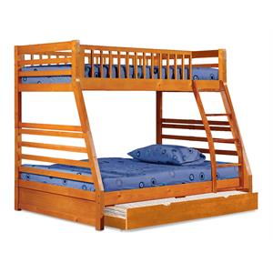 BEKids Solid Wood Twin/Full Bunk Bed with Matching Trundle in Oak