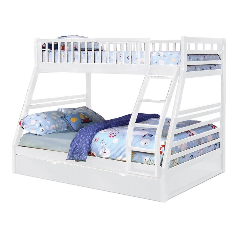 BEKids Solid Wood Twin/Full Bunk Bed with Matching Trundle in White