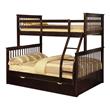 BEKids Wood Twin/Full Bunk Bed with Matching Trundle in Java Brown