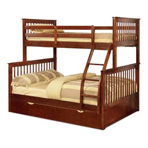 BEKids Wood Twin/Full Bunk Bed with Matching Trundle in Walnut