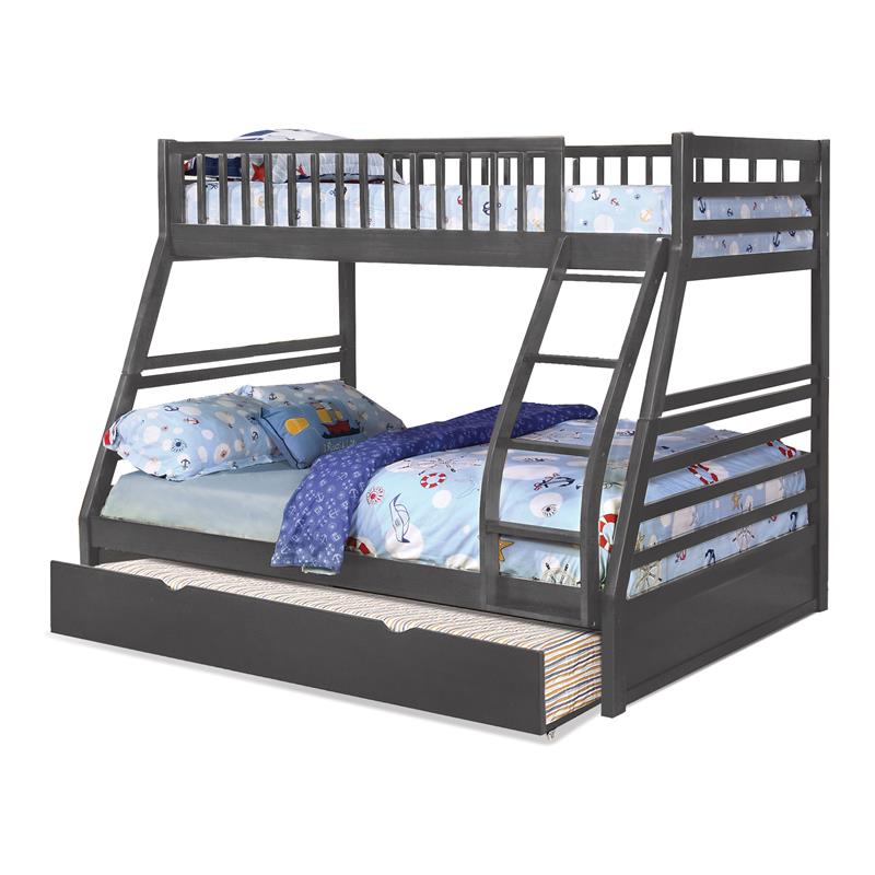 BEKids Solid Wood Twin/Full Bunk Bed with Matching Trundle in Gray