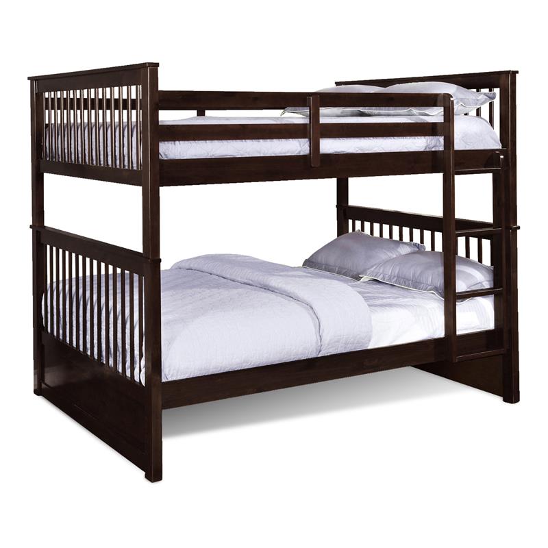 BEKids Traditional Solid Wood Full/Full Bunk Bed with Slats in Java Brown