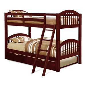 BEKids Solid Wood Twin/Twin Arched Bunk Bed with Trundle in Cherry