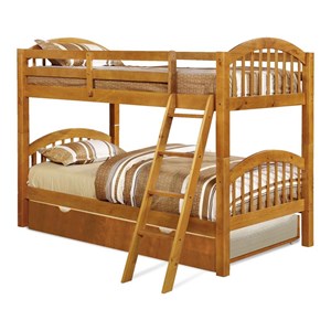 BEKids Solid Wood Twin/Twin Arched Bunk Bed with Trundle in Oak