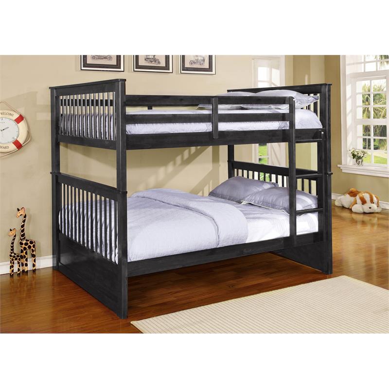 BEKids Traditional Solid Wood Full/Full Bunk Bed with Slats in Charcoal