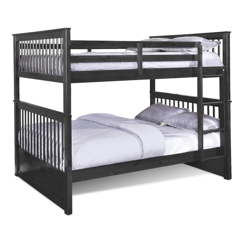 BEKids Traditional Solid Wood Full/Full Bunk Bed with Slats in Charcoal