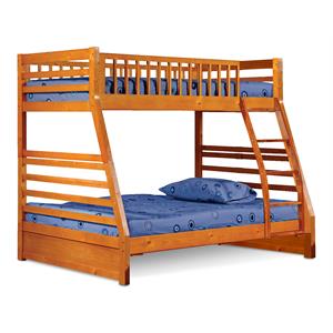 BEKids Traditional Solid Wood Twin/Full Bunk Bed with Slats in Oak