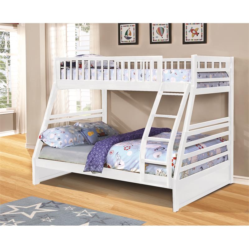 BEKids Traditional Solid Wood Twin/Full Bunk Bed with Slats in White