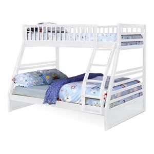 BEKids Traditional Solid Wood Twin/Full Bunk Bed with Slats in White