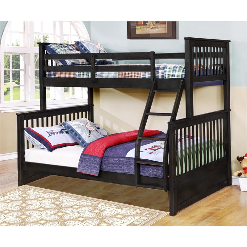 BEKids Traditional Wood Twin/Full Bunk Bed with Slats in Charcoal